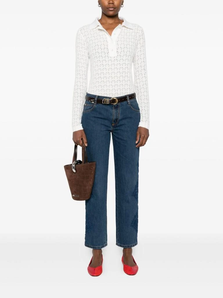 PINKO Long-Sleeve Bodysuit With Open-Knit Pattern And Polo Collar 2