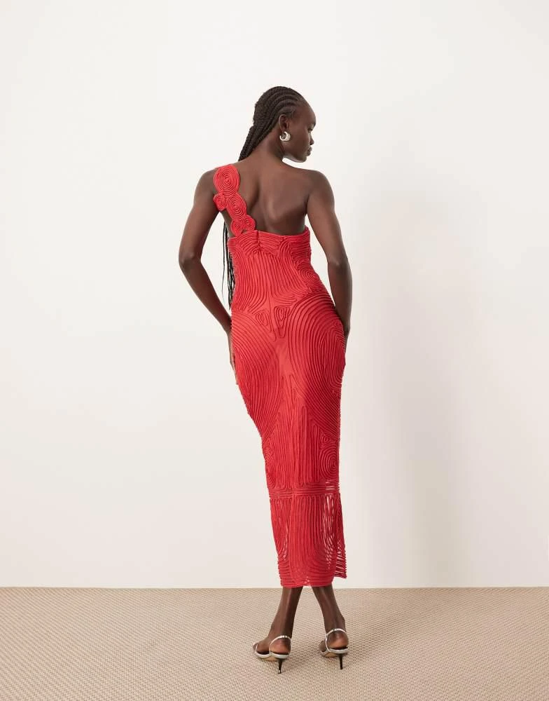 ARRANGE ARRANGE embroidered satin cornelli one shoulder maxi dress in red 3