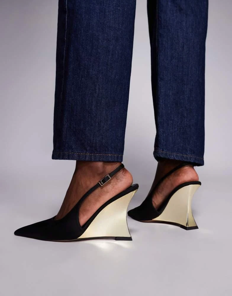 ASOS ASOS DESIGN Professor electroplated sculpted slingback wedges in black 3