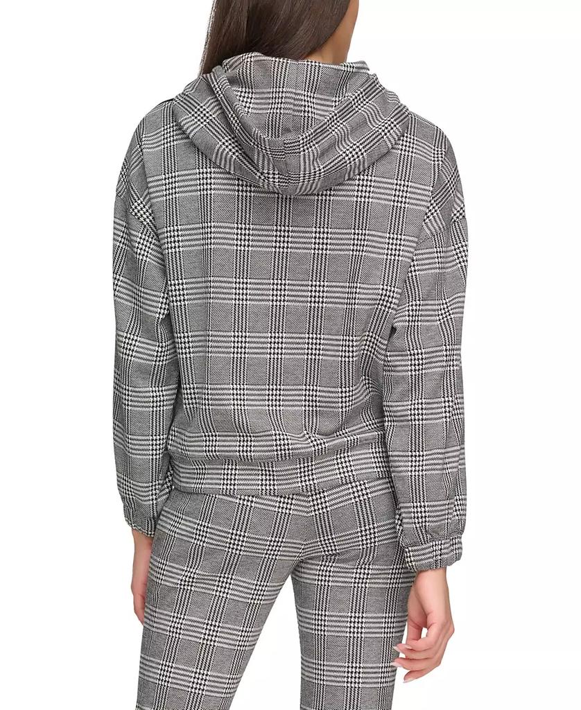 Marc New York by Andrew Marc Women's Double Knit Glenplaid Hoodie Sweatshirt with Piping Sleeve Detail