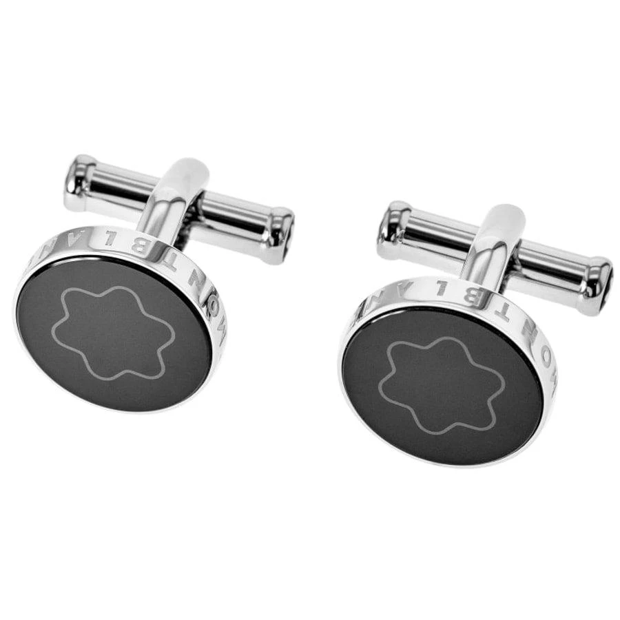 MontBlanc Montblanc Contemporary Collection Black Sapphire Inlays Steel Men
s Cufflinks 105889