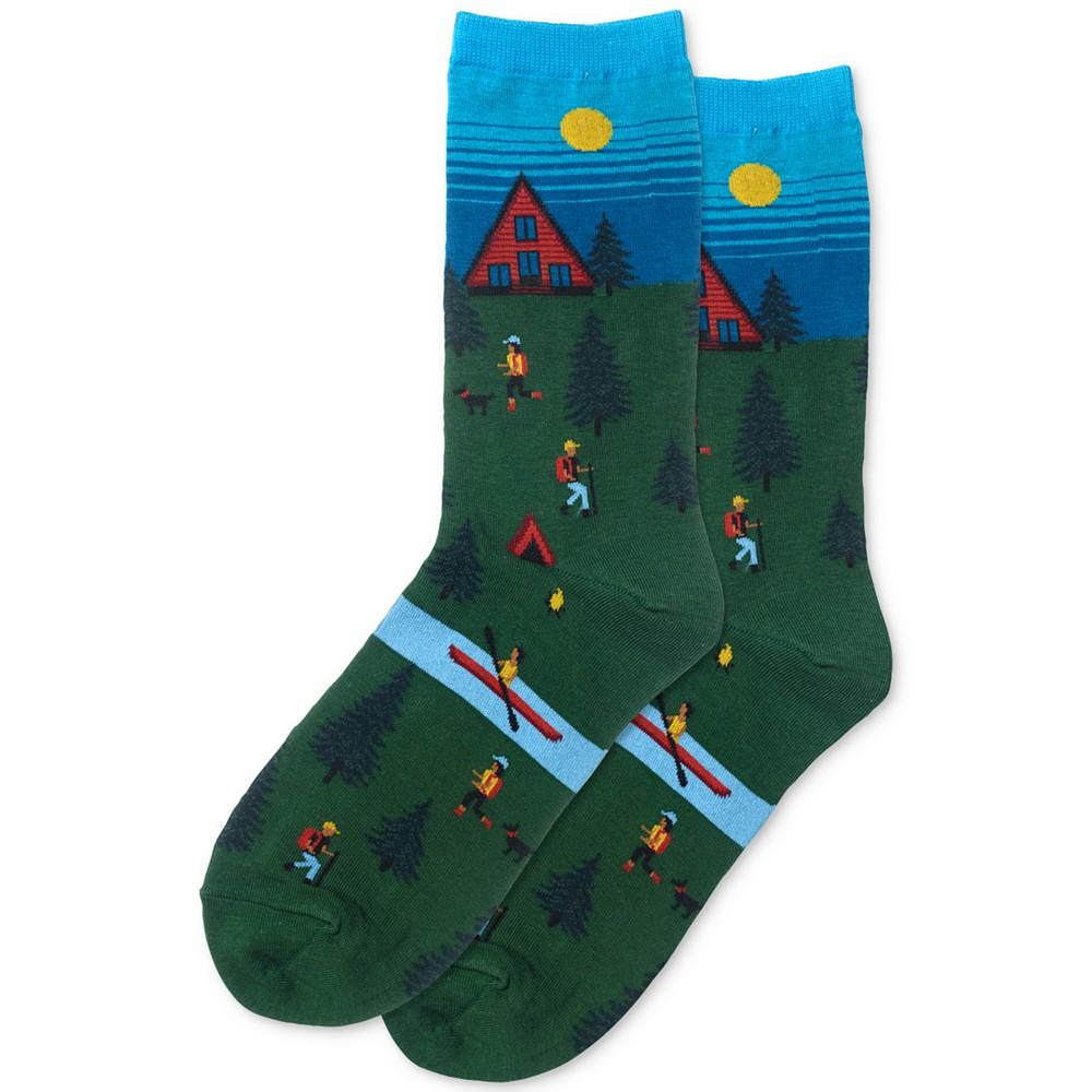 Hot Sox Women's Cabin Scene Printed Knit Crew Socks