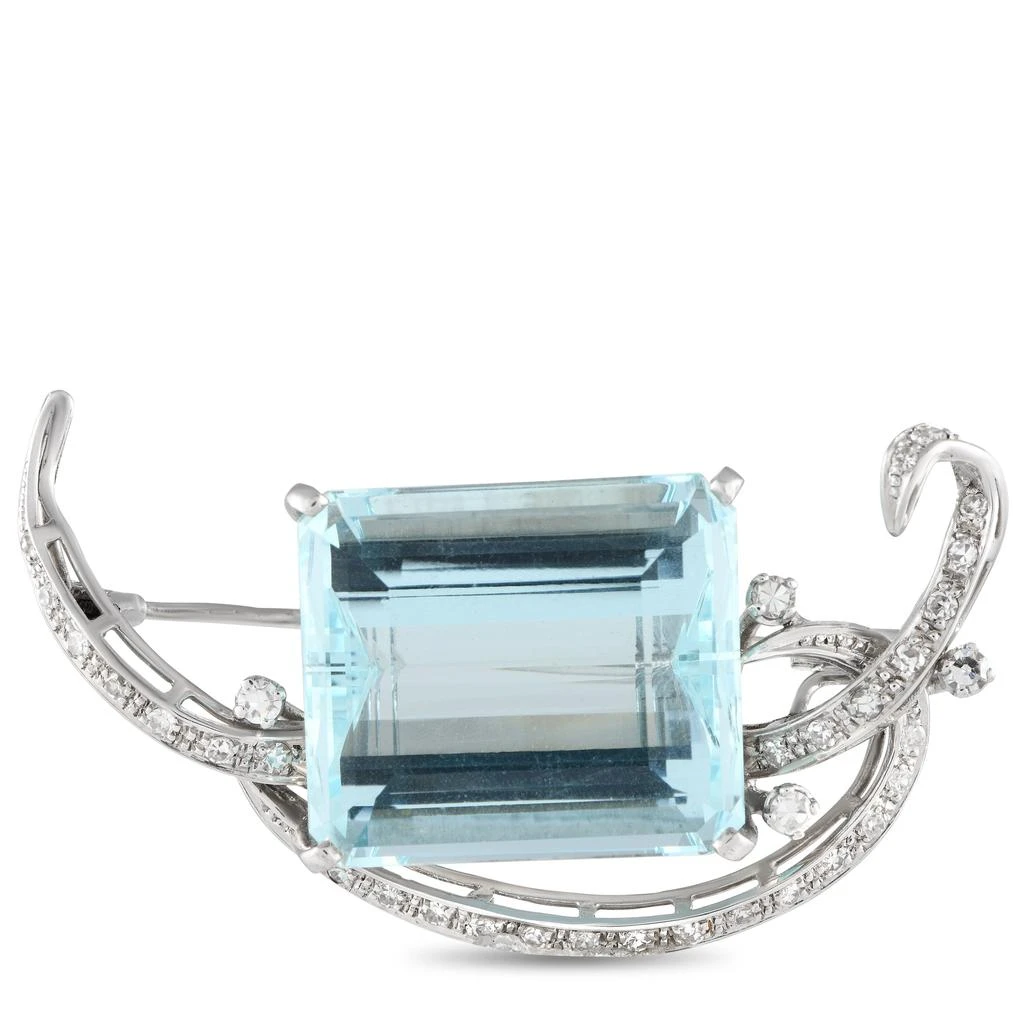 Non Branded  18K White Gold 0.55ct Diamond and Aquamarine Brooch MF26-012324 1