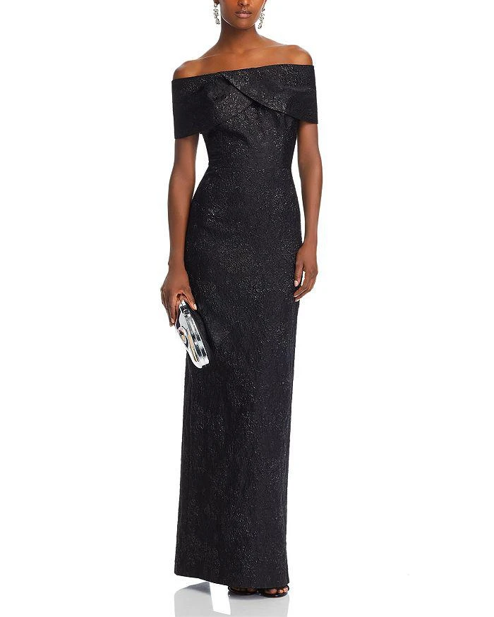Teri Jon Metallic Off-the-Shoulder Jacquard Gown 3
