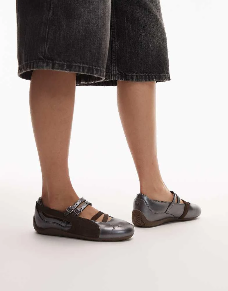Puma Puma Speedcat ballet flats lux in metallic silver and chocolate brown 3