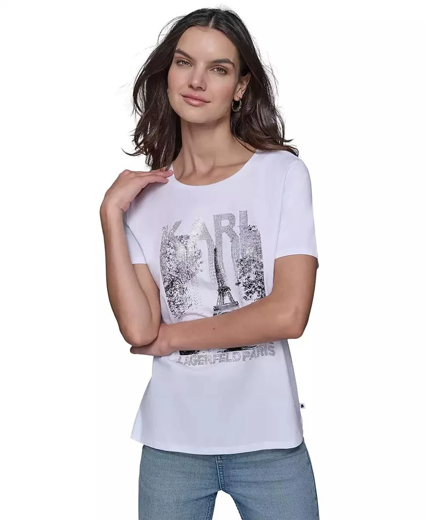 Karl Lagerfeld Paris Women's Embellished Paris Scene Graphic T-Shirt 1