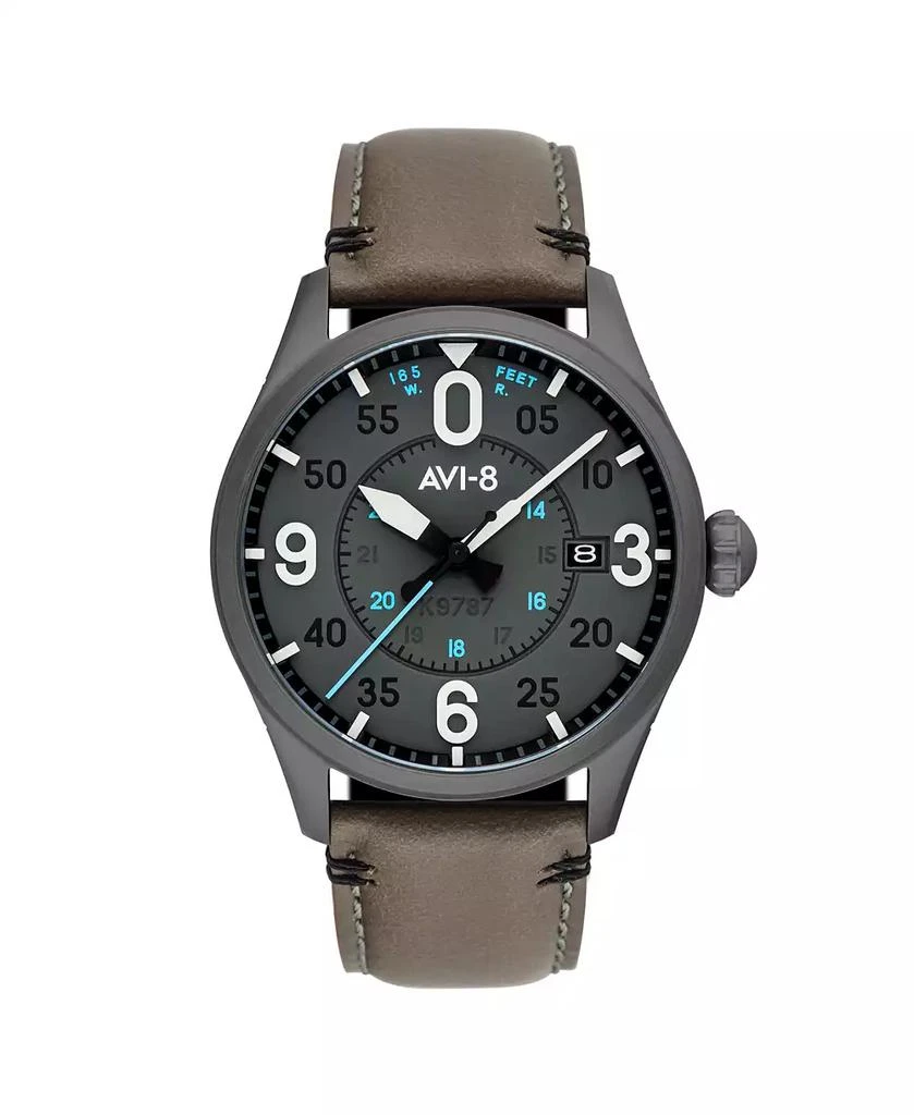 AVI-8 Men's Spitfire Smith Automatic Gray Leather Strap Watch 1