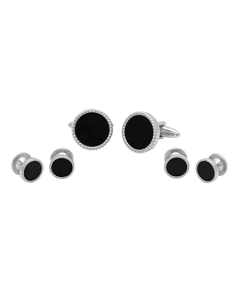 C&C Jewelry Men's Resin Tuxedo in Stainless Steel Stud and Cufflink Set - 3 Pieces