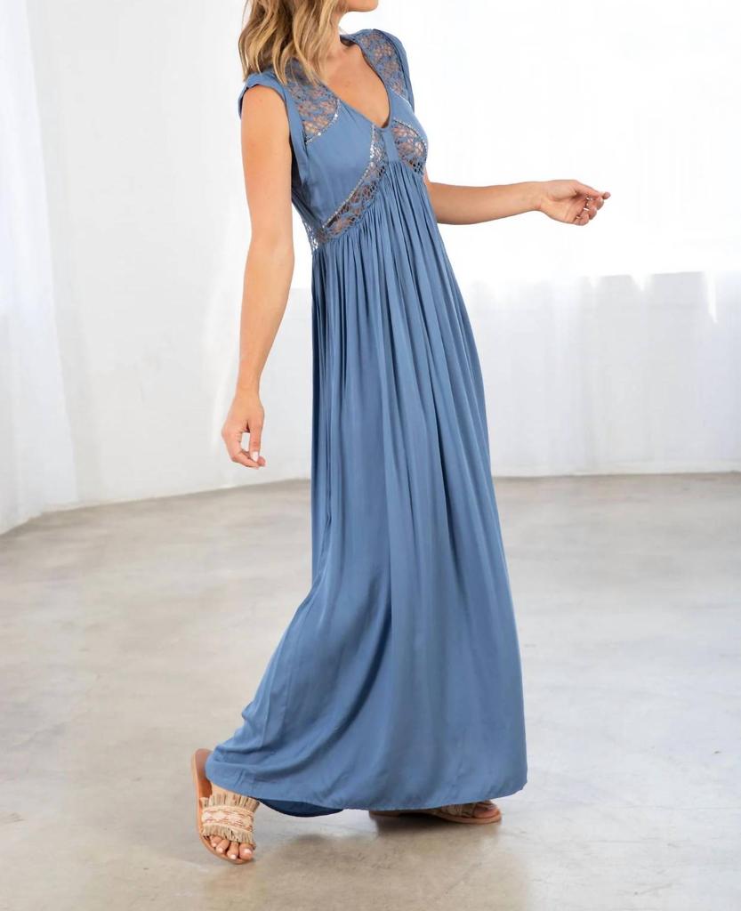 Lovestitch Boho Chic Sequined Lace Detail Maxi Dress In Blue