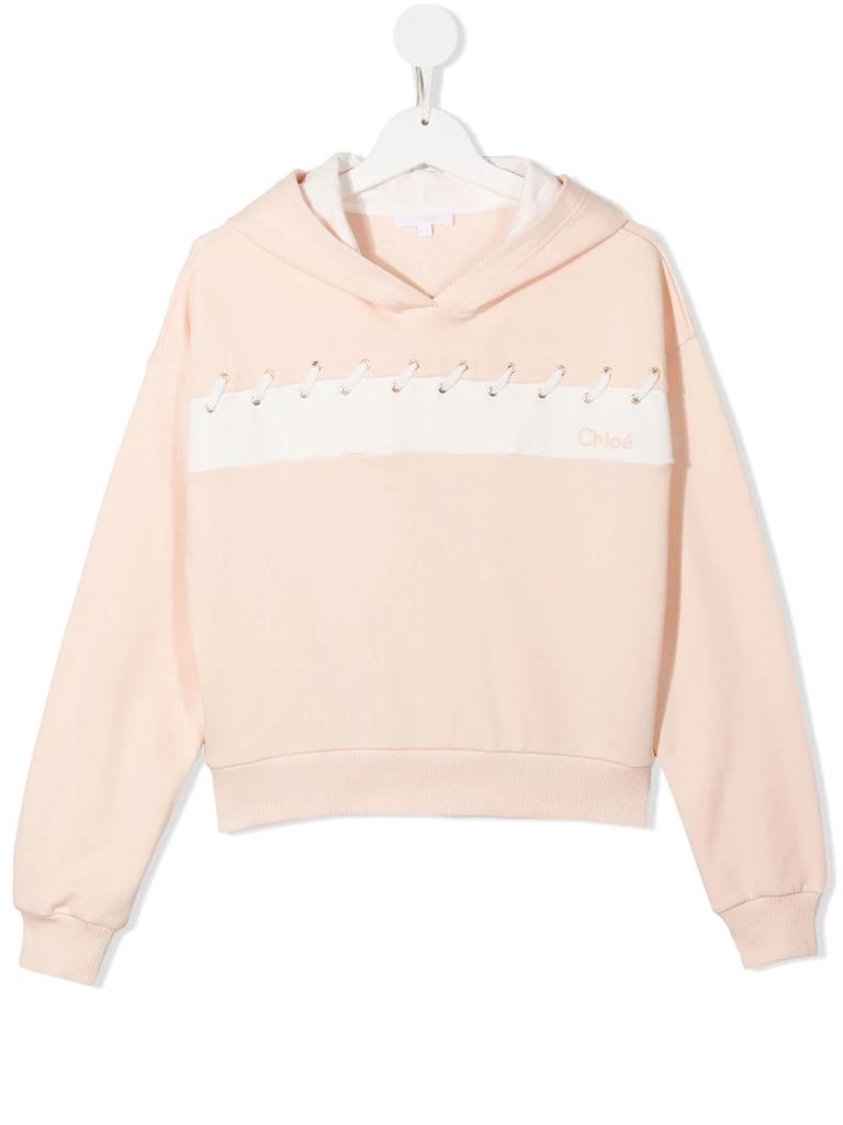 Chloé TEEN lace-up detail cotton hoodie - kids -  -  - Pink