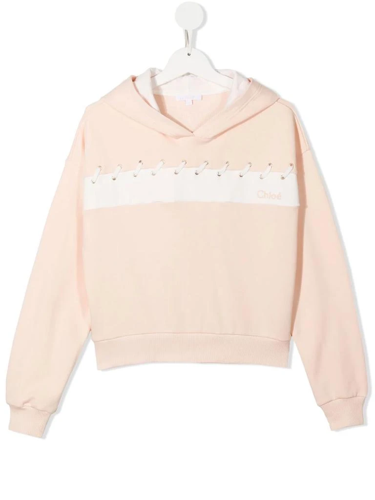 Chloé TEEN lace-up detail cotton hoodie - kids -  -  - Pink 1