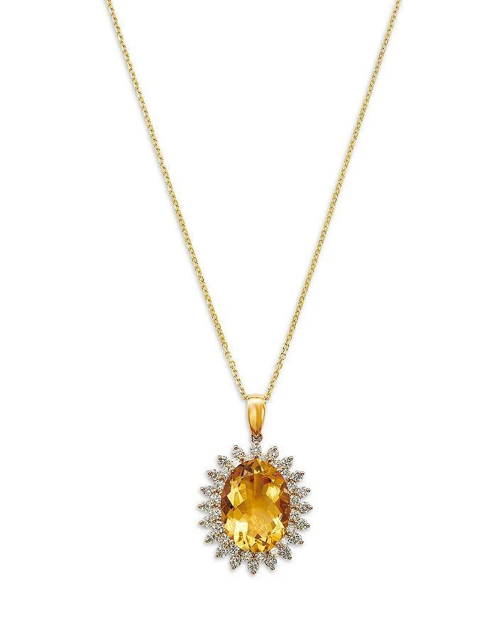Bloomingdale
s Fine Collection Citrine 
Diamond Halo Pendant Necklace in 14k Yellow Gold, 16"
