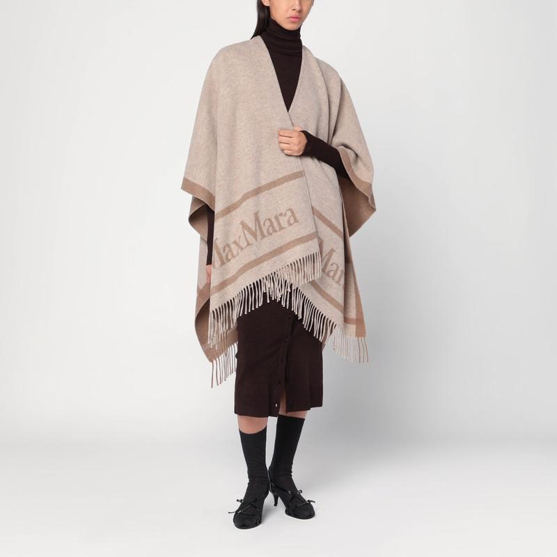 Max Mara Sandy color jacquard wool poncho