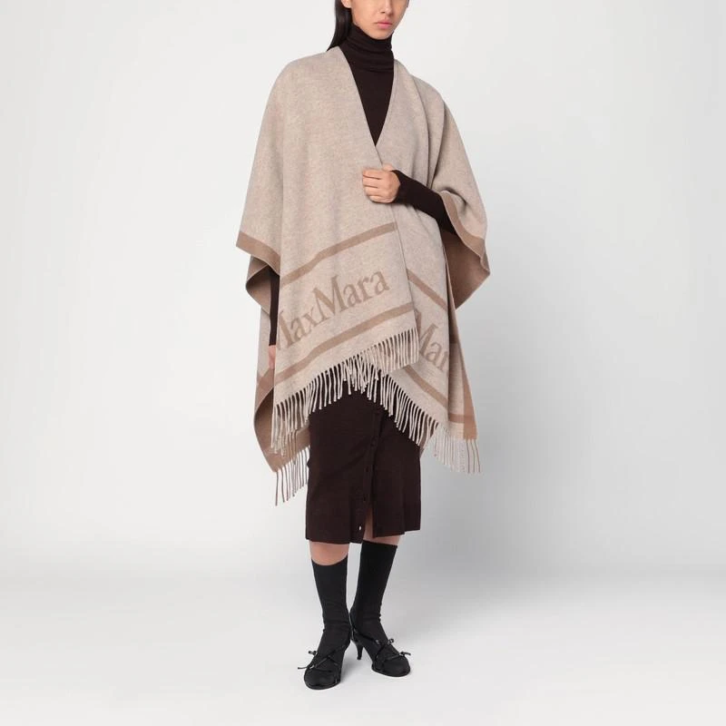 Max Mara Sandy color jacquard wool poncho 1