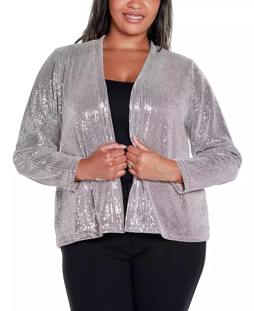 Belldini Black Label Plus Size Stretch Velvet Sequin Knit Cardigan Sweater 1