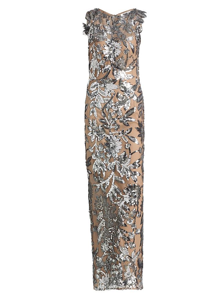 BRONX AND BANCO Tokyo Sequin-Feather Sleeveless Gown