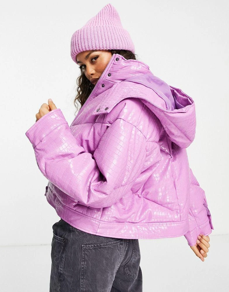 ASOS Petite ASOS DESIGN Petite vinyl cropped puffer jacket in lilac 2