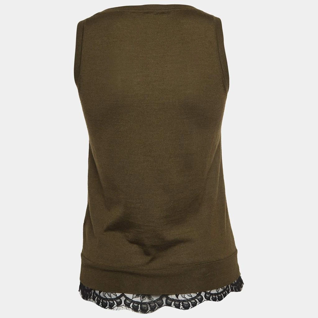 Gucci Gucci Olive Green Knit Lace Trimmed Sleeveless Top XS 2