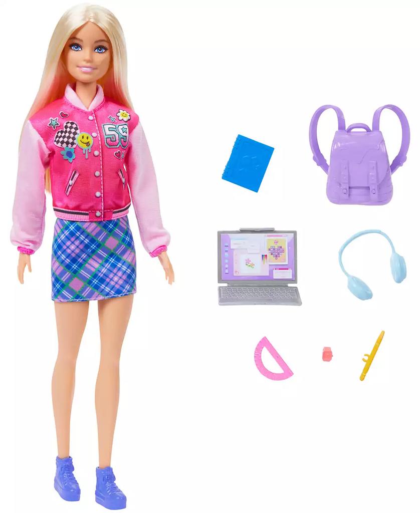 Barbie I Love School Toy Set with 7 Accessories, Blonde Fashion Doll Wears Removable Look