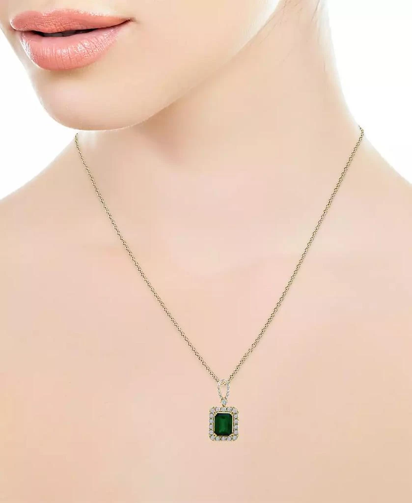 Effy EFFY® Emerald (2-1/5 ct. t.w.) & Diamond (1/4 ct. t.w.) Emerald-Cut Square Halo 18" Pendant Necklace in 14k Two-Tone Gold 2
