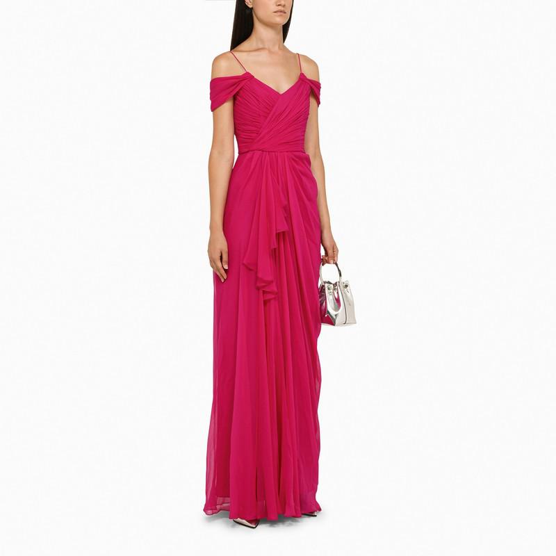 COSTARELLOS LAYERED MAGENTA SILK DRESS