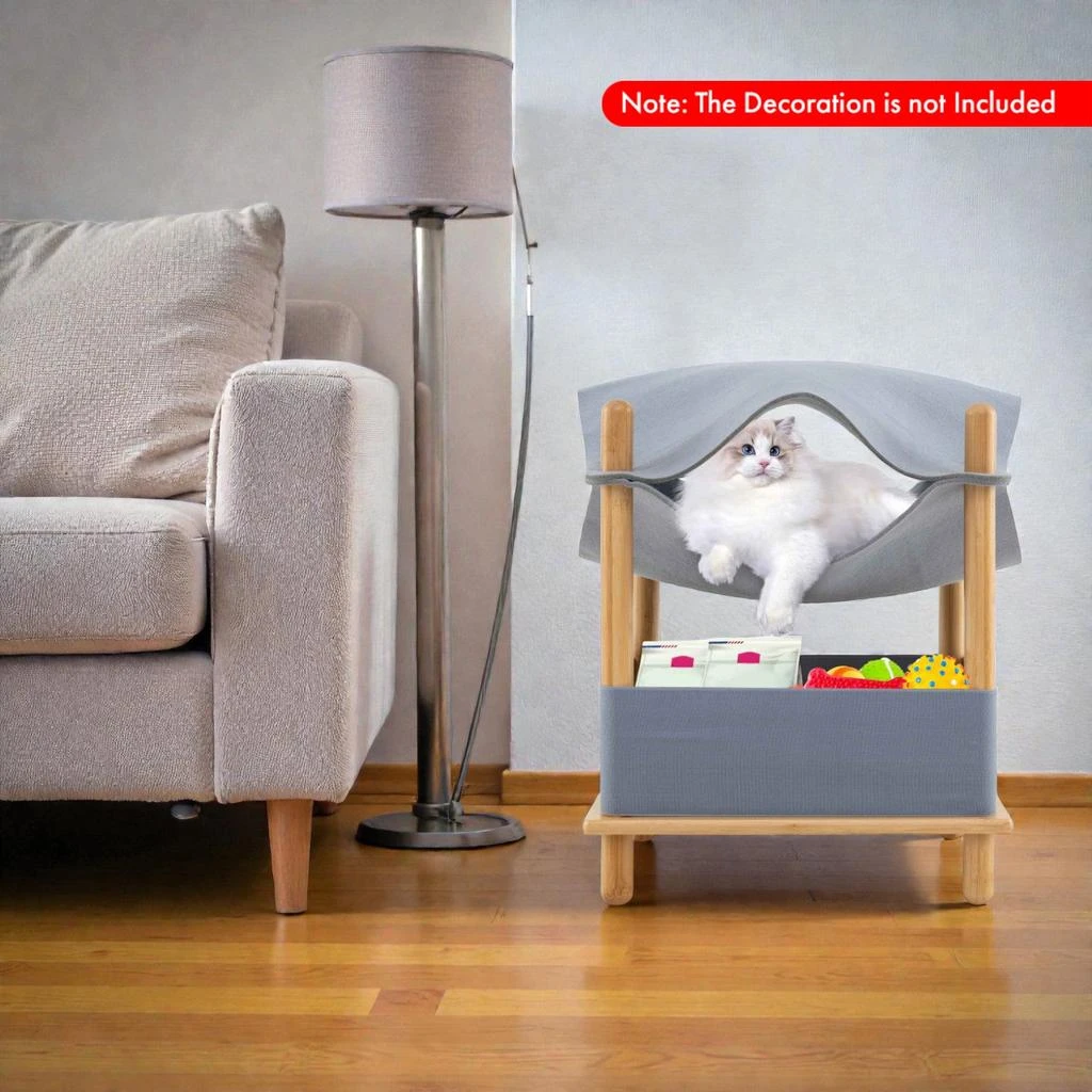 Hivvago 2-Level Wooden Cat Tower with Semi-Enclosed Hideout and Removable Cushion 2