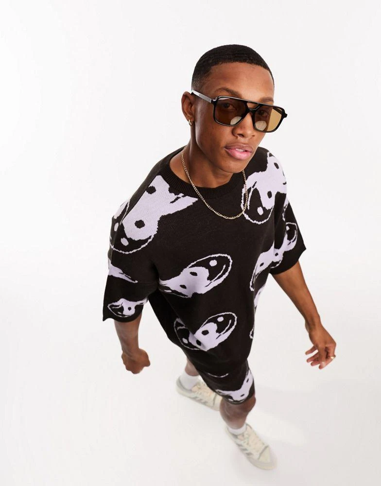 ASOS ASOS DESIGN knitted co-ord t-shirt in ying yang print in brown 1