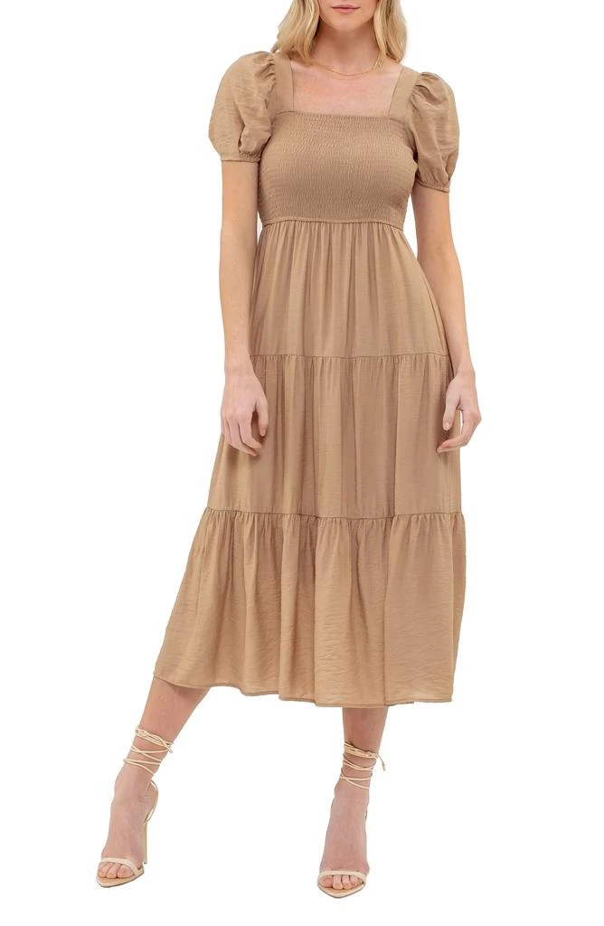AUGUST SKY Puff Sleeve Tiered Midi Dress 1