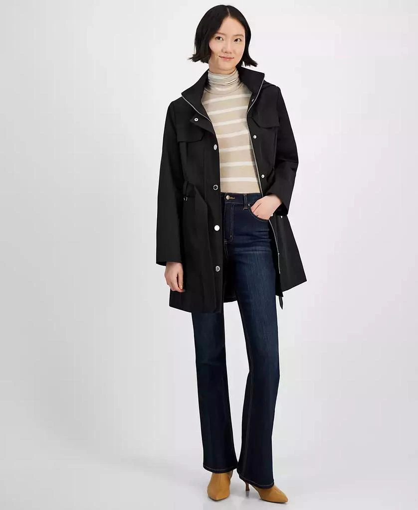 London Fog Petite Zip-Front Belted Long-Sleeve Rain Coat 1