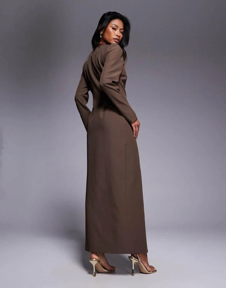 Kaiia Kaiia exclusive tailored long sleeve button through maxi dress in  chocolate - Dresses & Skirts - Free Shipping - BeyondStyle