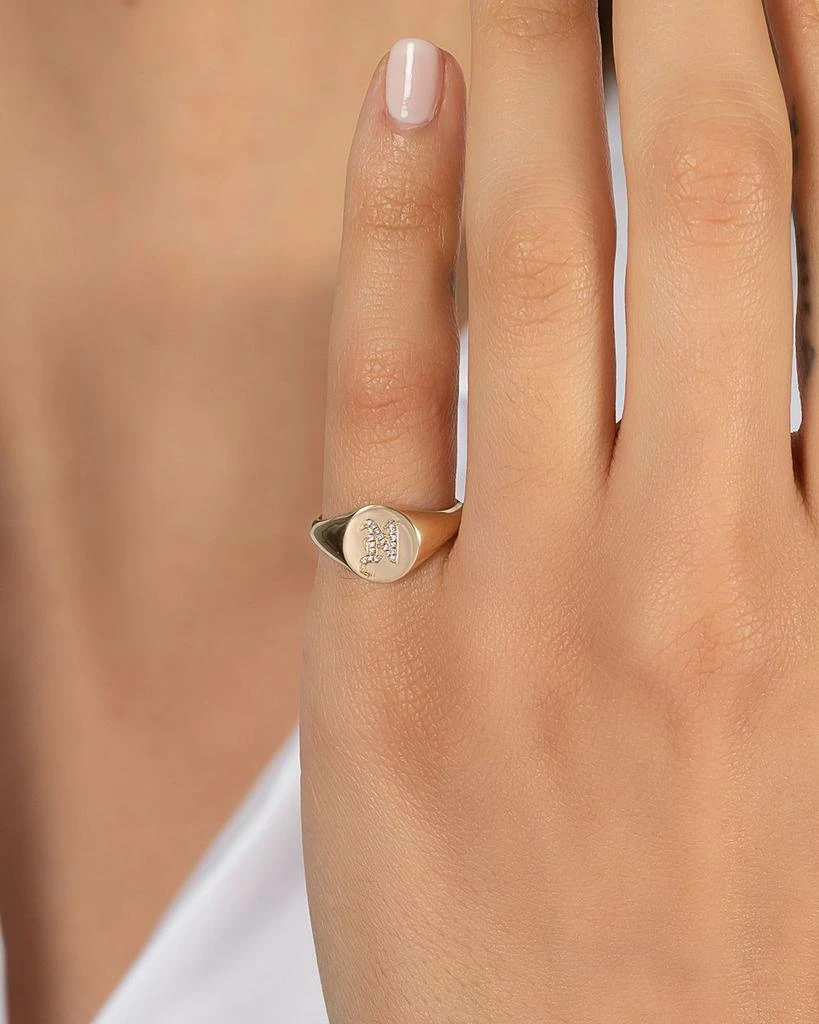 Zoe Lev 14K Yellow Gold Diamond Gothic Initial Small Signet Ring 2