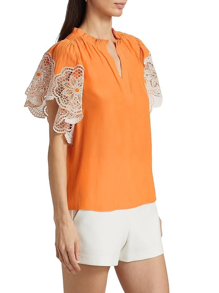Ramy Brook Esti Lace-Trim Split Neck Flutter-Sleeve Top 4