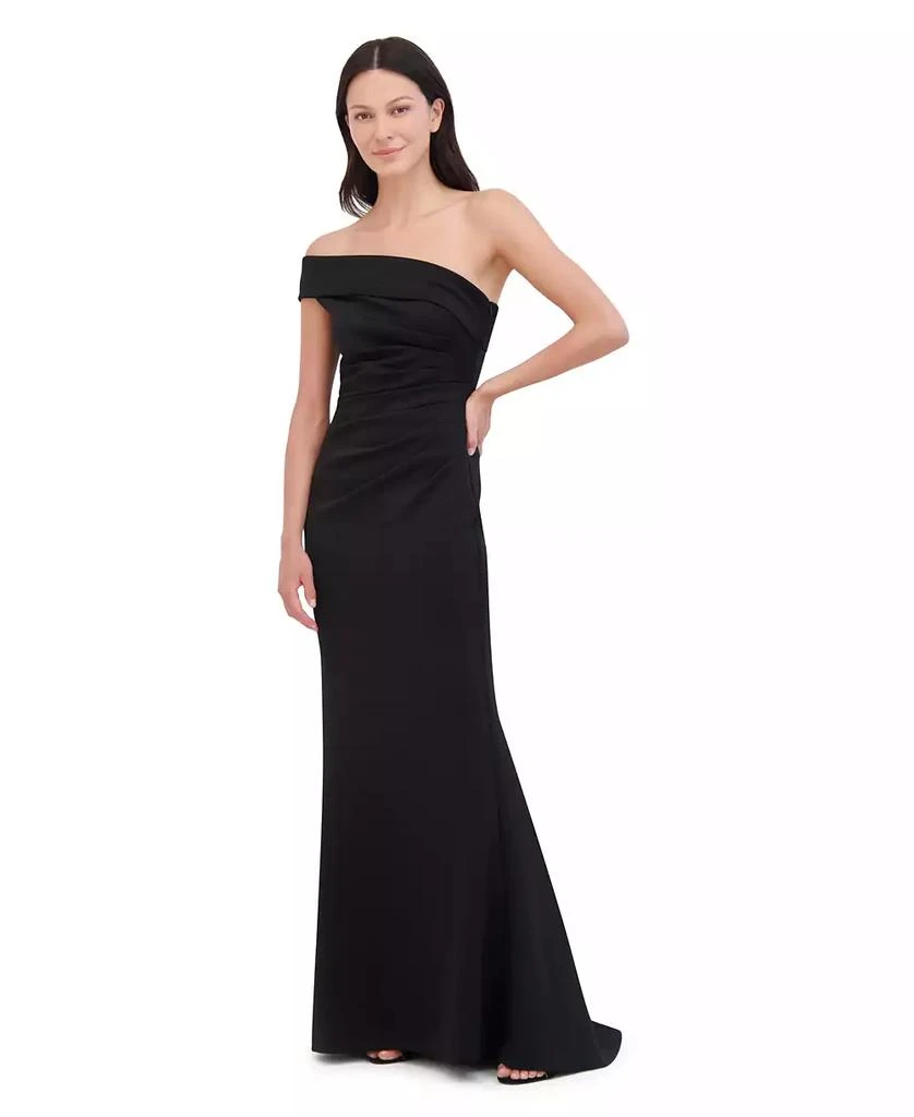 Eliza J Women's Asymmetric-Neck Side-Pleat Scuba Gown - Black - 12 Eliza J Women's Asymmetric-Neck Side-Pleat Scuba Gown - Black - 12