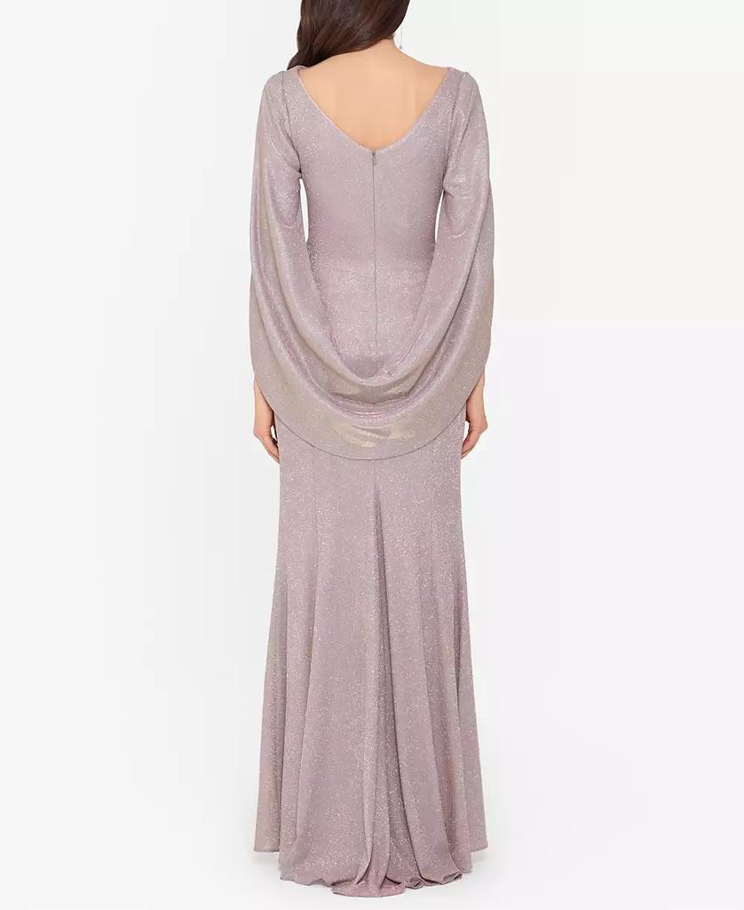 Betsy & Adam Glitter Drape-Back Cape Gown