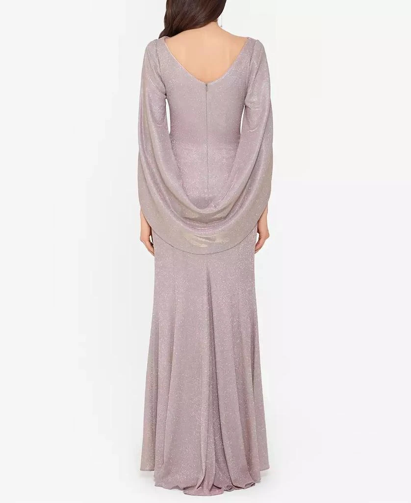 Betsy & Adam Glitter Drape-Back Cape Gown 2