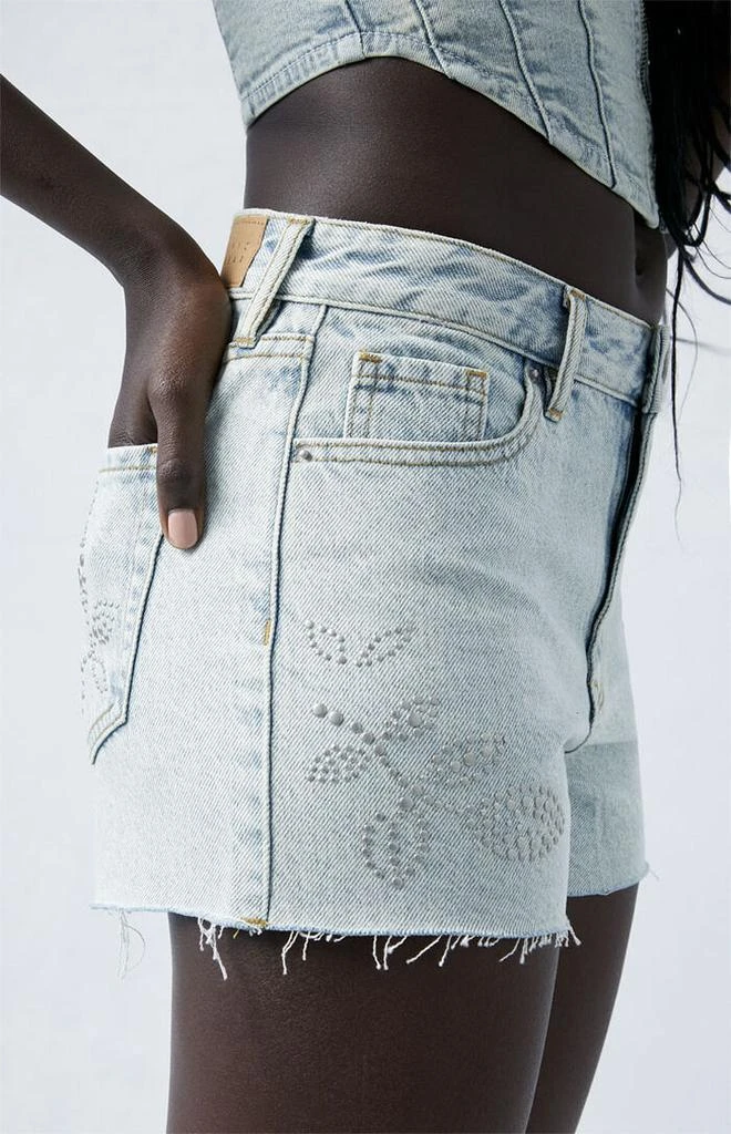 PacSun Eco Light Indigo Studded High Waisted Denim Festival Shorts 2