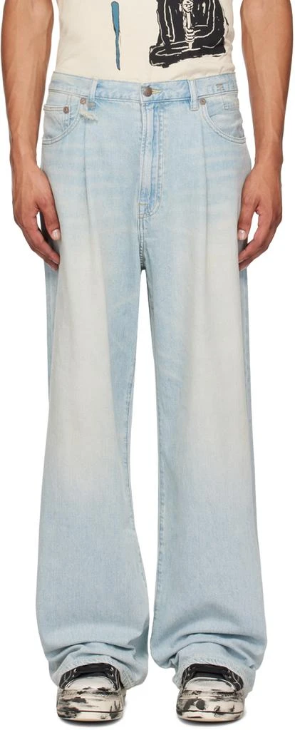 R13 Blue Damon Pleated Wide Leg Jeans 1