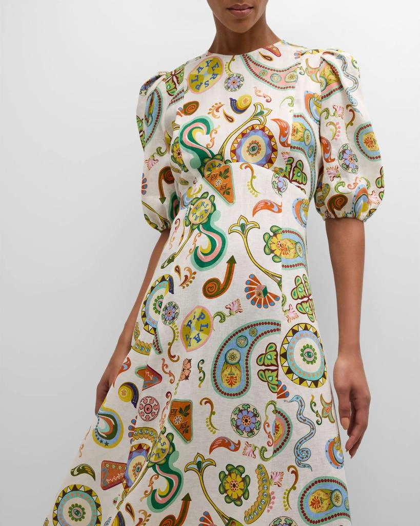 Arcade Puff-Sleeve Multicolor Linen Midi Dress  On Sale Now with Up to 52%  Off | Discover Exclusive Deals & Savings at BeyondStyle  Authentic ALEMAIS  Women|women's clothing|dresses|women with Limited-Time Discounts, Free