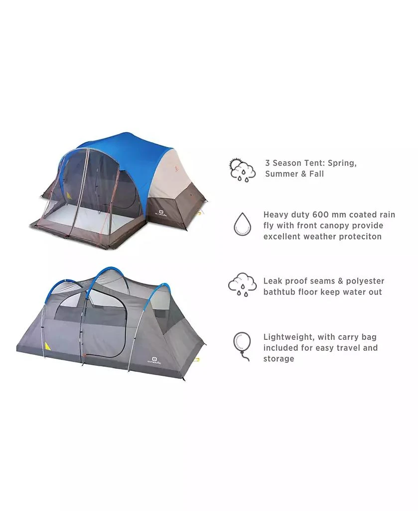 Outbound 8 Person 3 Season Easy Up Camping Dome Tent with Rainfly
Porch, Blue 6