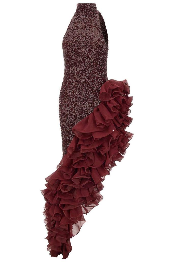 ROTATE Birger Christensen ROTATE Sequin Embellished Midi Ruffle Dress