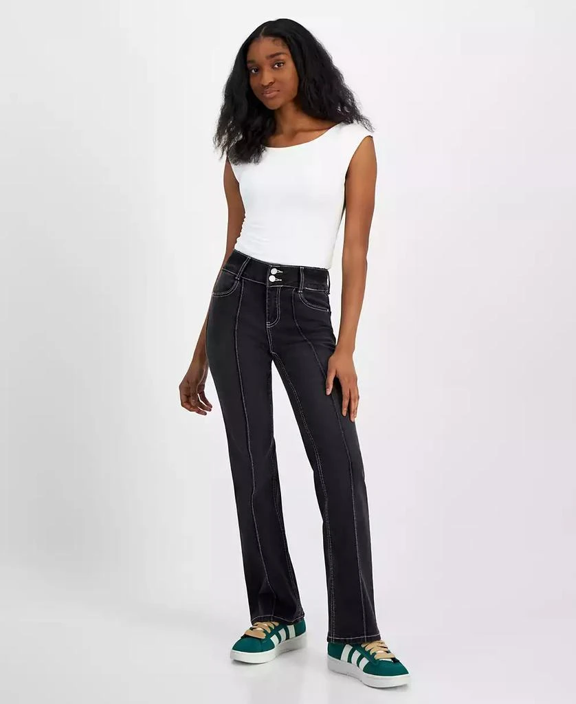 Indigo Rein Juniors’ Mid-Rise Seam-Front Bootcut Jeans 1