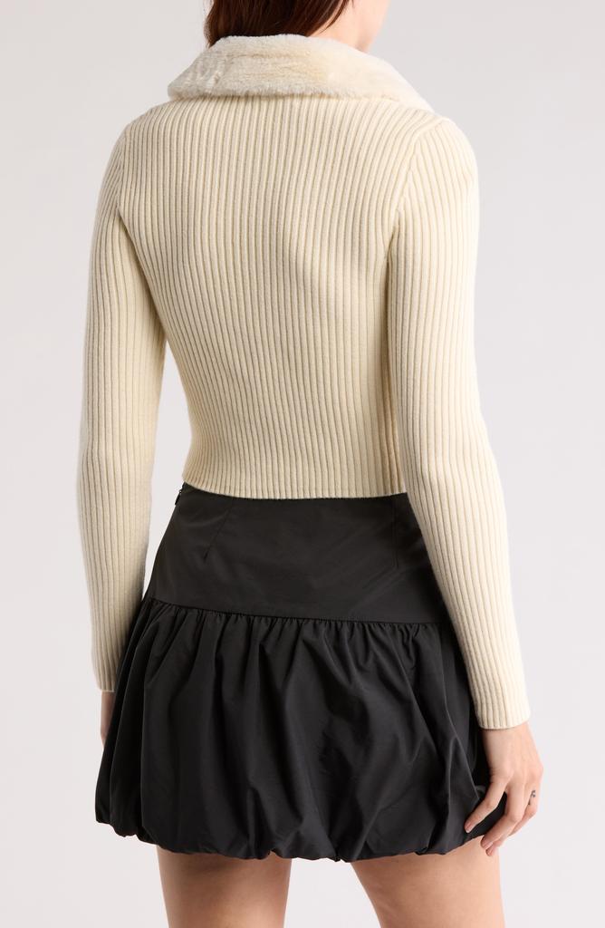 Cotton Emporium Faux Fur Collared Zip Sweater