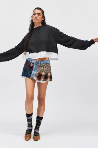 Urban Renewal ReMADE By UO Plaid Patched Denim Skirt