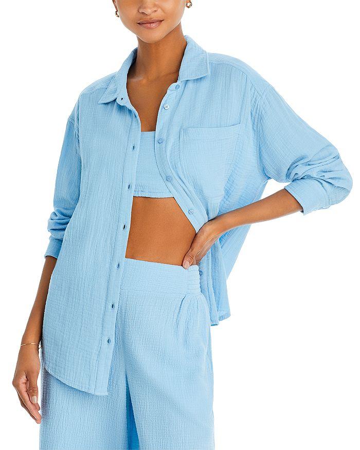 Echo Design Gauze Boyfriend Shirt Swim Cover-Up