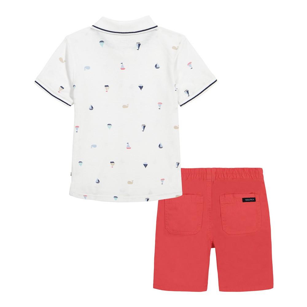 Nautica Baby Boys Printed Pique Polo Shirt and Prewashed Twill Shorts, 2 Piece