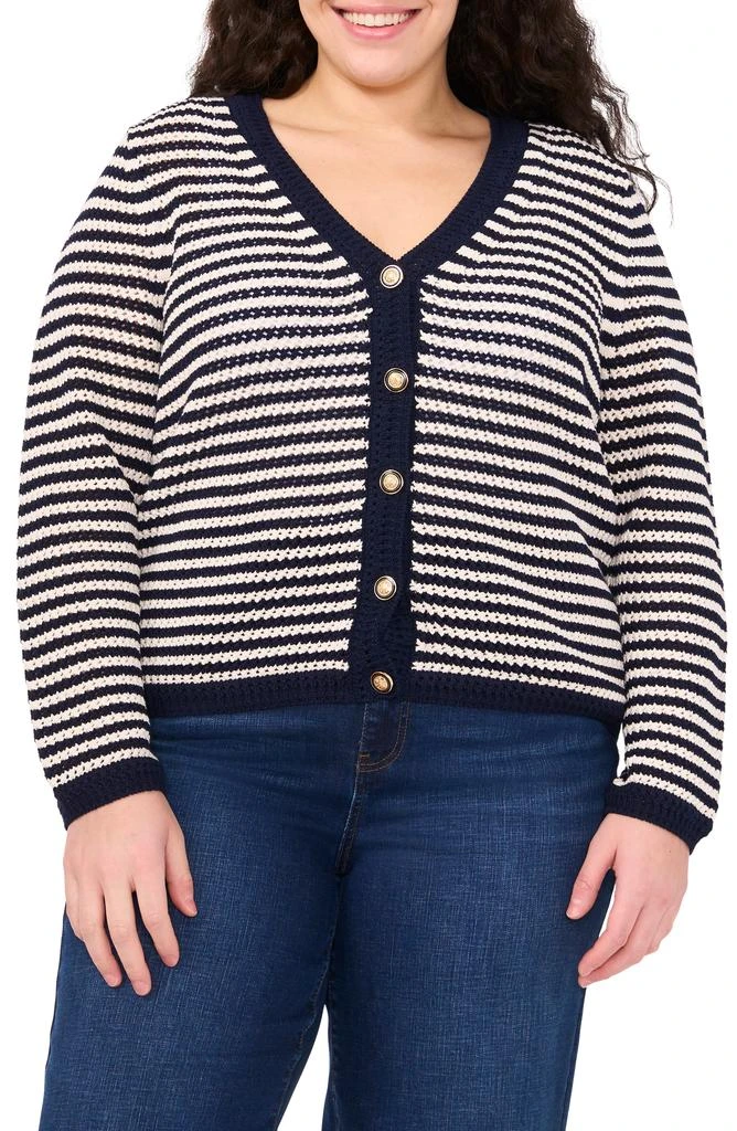 CeCe Stripe Open Stitch Cardigan