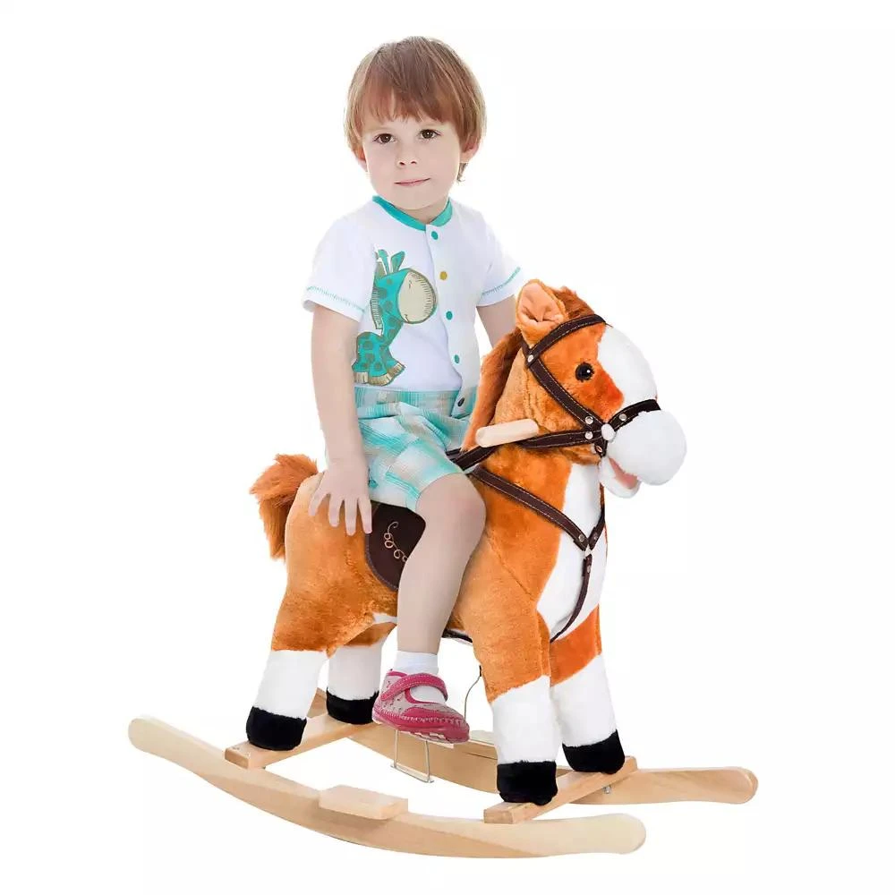 Qaba Kids Plush Toy, Toddler Rocking Horse with Realistic Sounds,