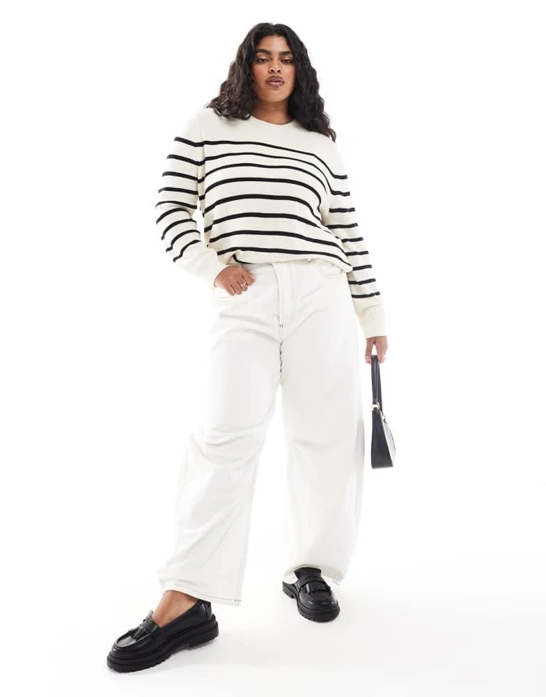Mango Mango curve striped lightweight jumper in white 2
