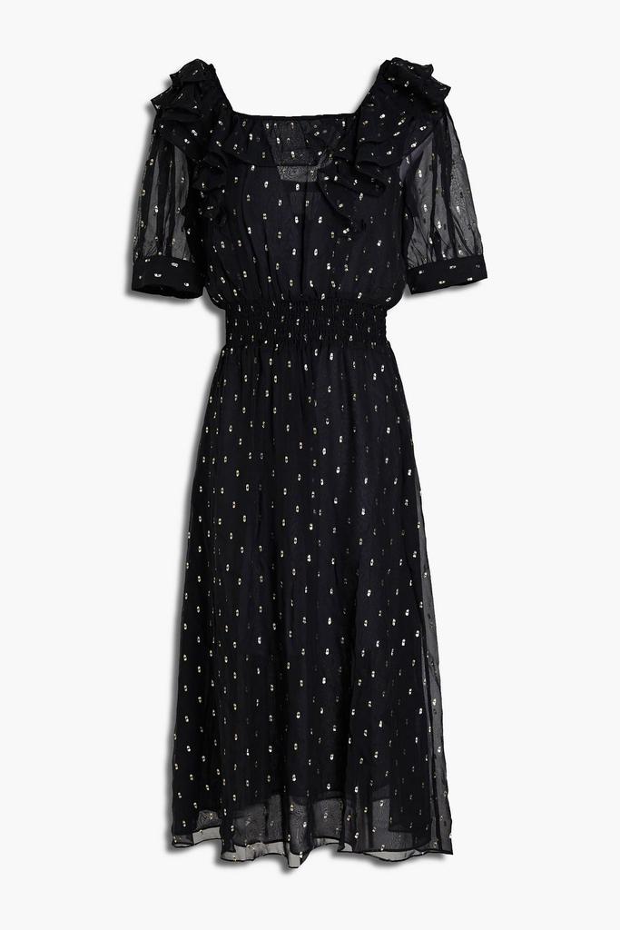 ba&sh Romeo ruffled metallic fil coupé georgette midi dress