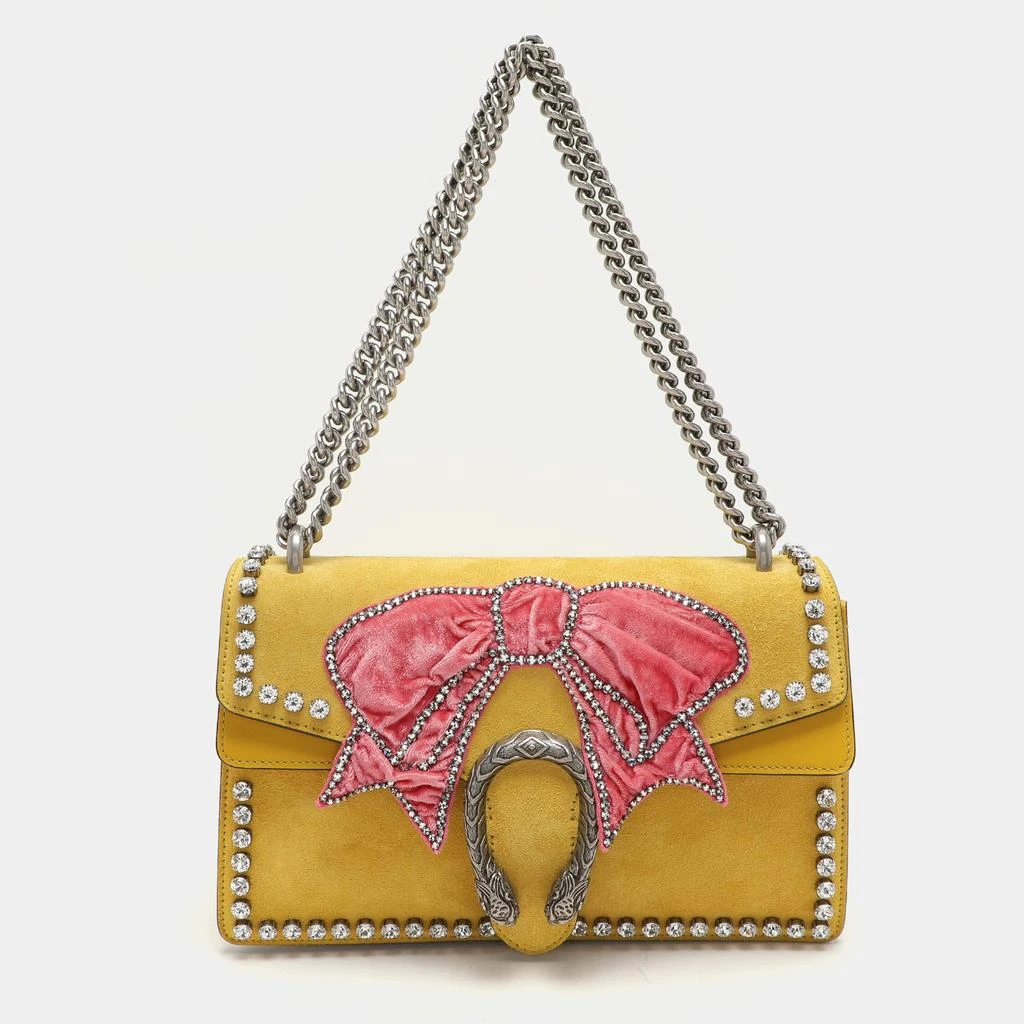 Gucci Gucci Yellow Suede Crystal Bow Embroidered Dionysus Shoulder Bag 1